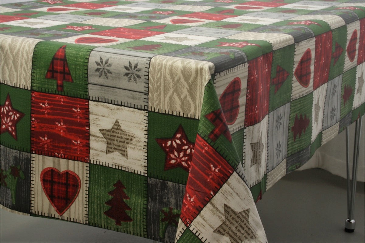 Juleduk Scandy, akrylduk med julemotiver i ruter – 155 cm bred