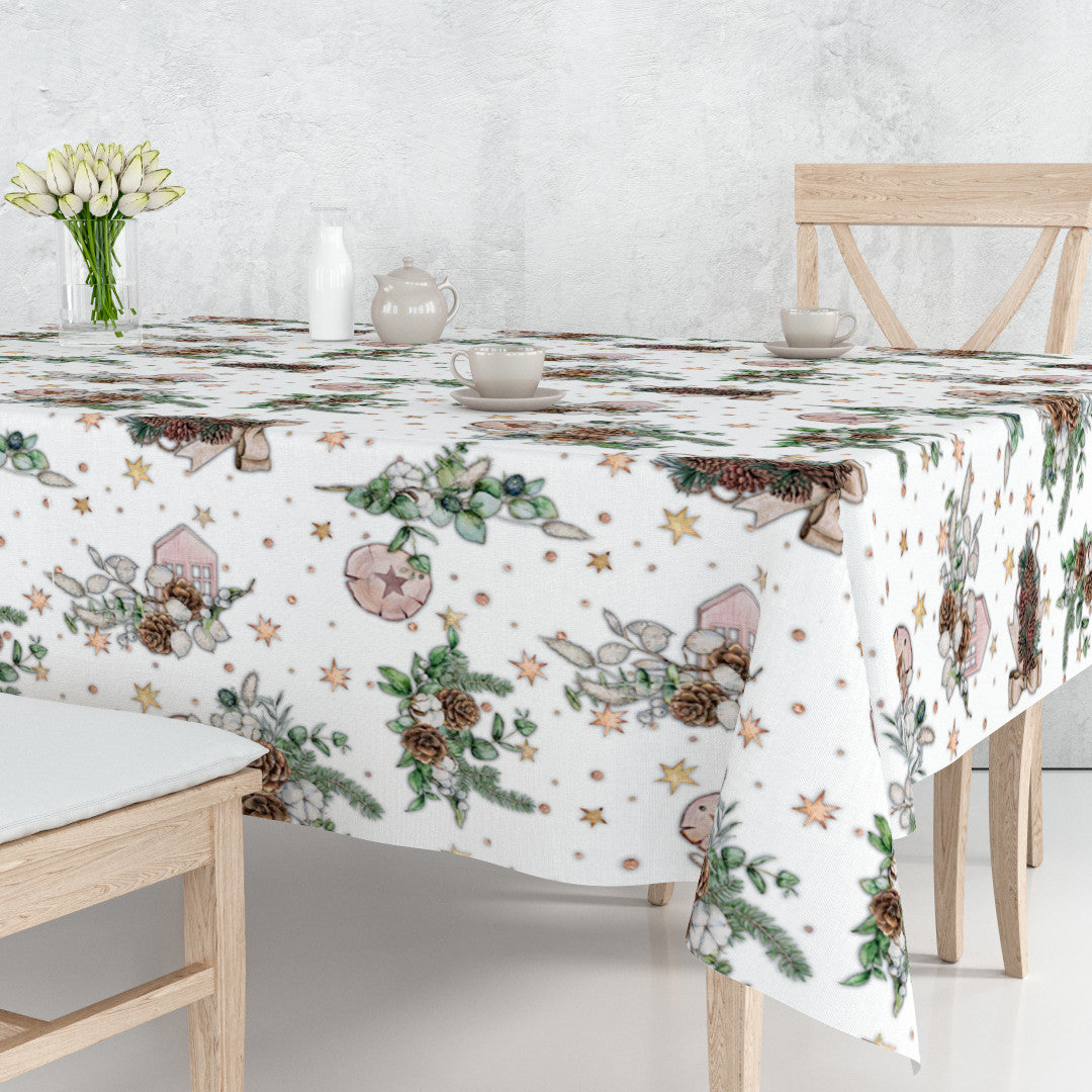Jul og Rimfrost – julevoksduk med vinterskjønne motiver på bord
