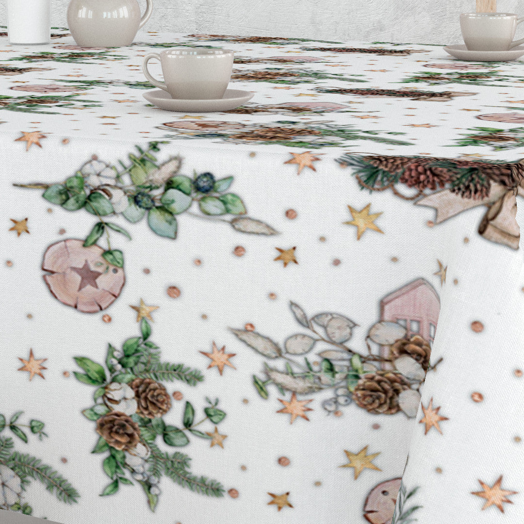 Jul og Rimfrost – julevoksduk med vinterskjønne motiver sett fra siden