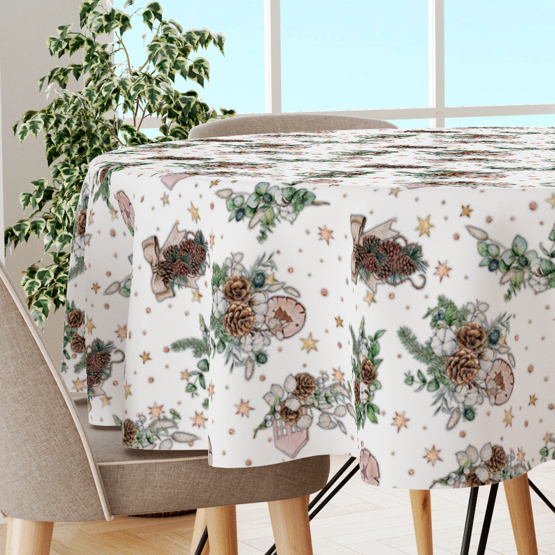 Jul og Rimfrost – rund julevoksduk med vinterskjønne motiver