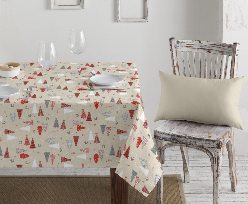 Juleduk med lurex - Akrylduk med festlige juletrær på beige bunn