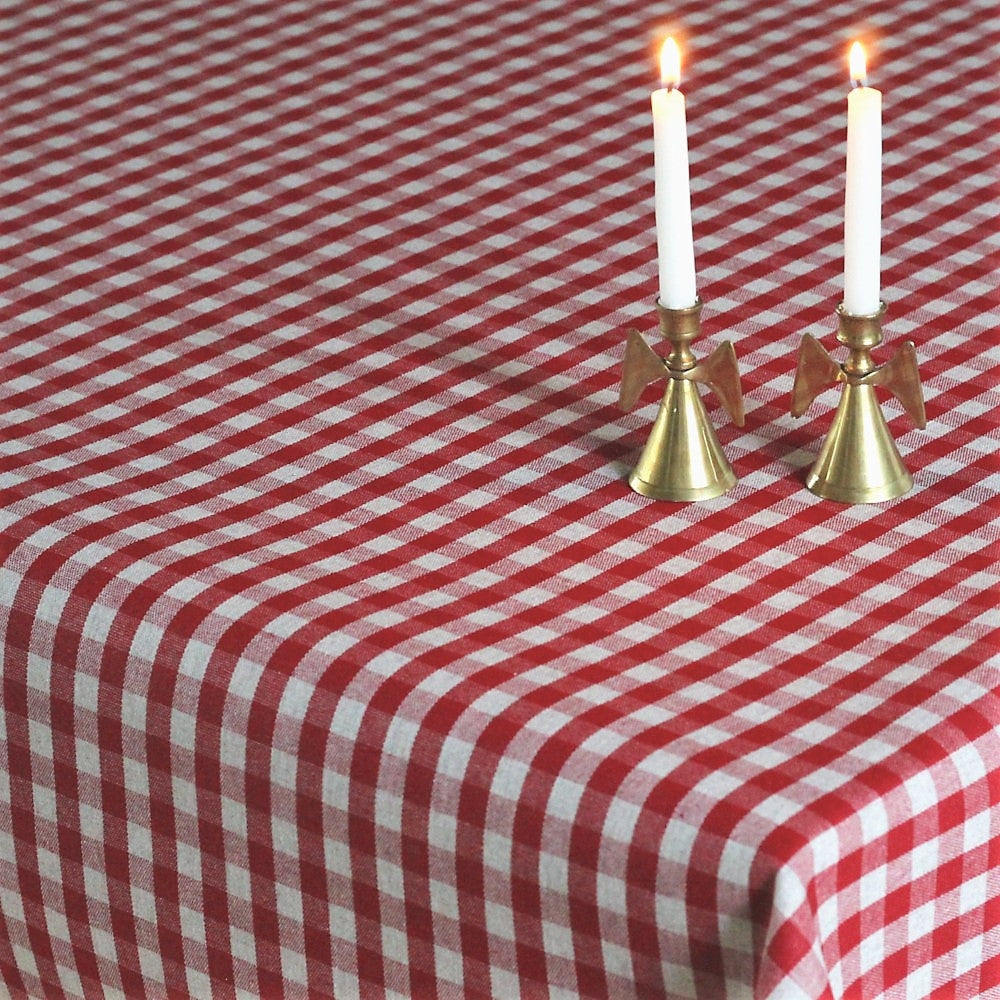 Juletern rød og naturhvit – Rustikk juleduk i linlook med akryl