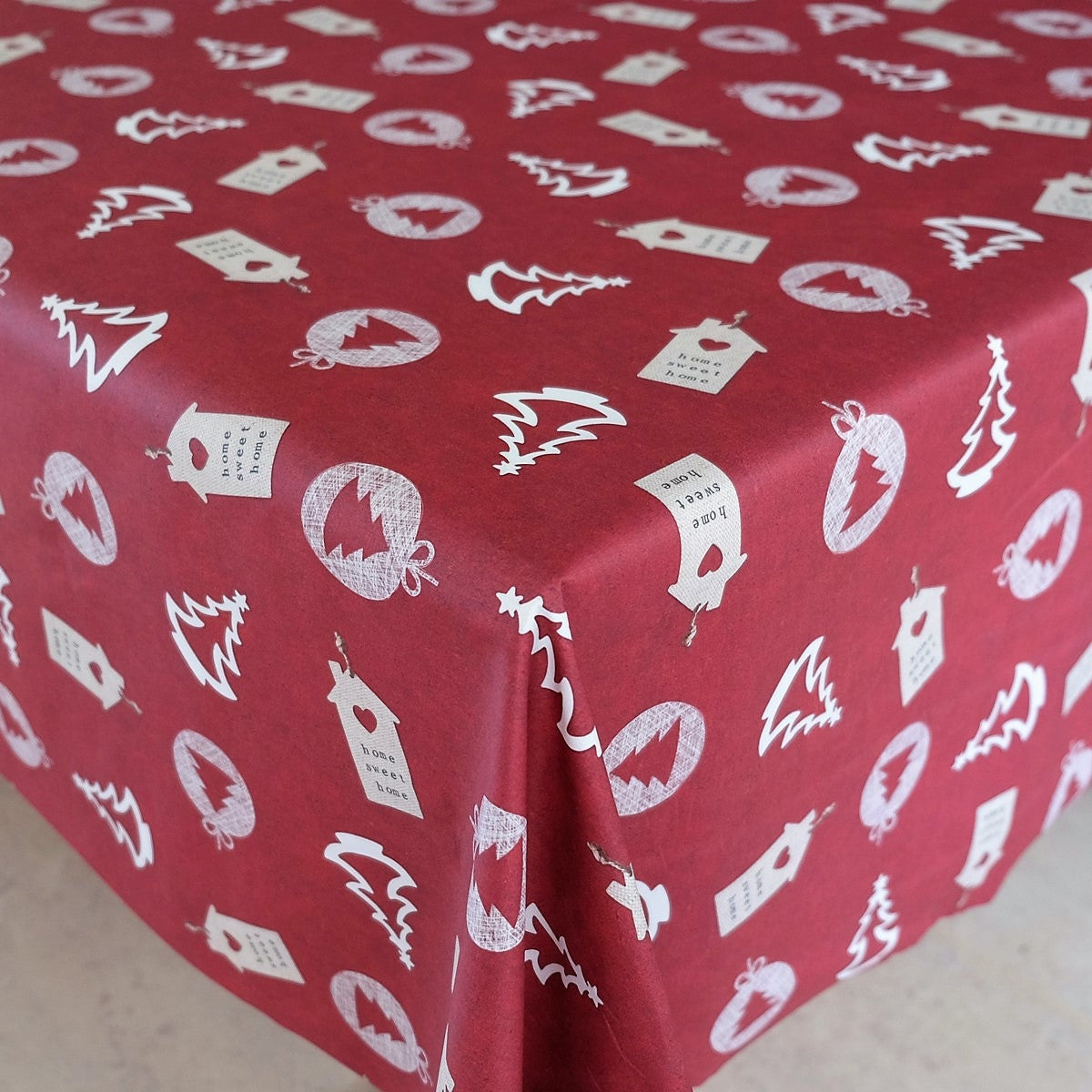 Juleduk, Home Sweet Home, burgunderrød - Akrylduk med julemotiver