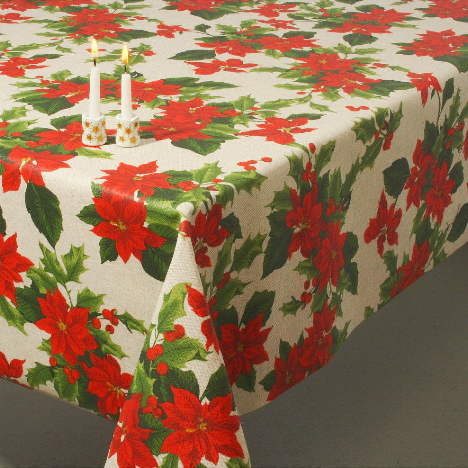 Juleduk – akrylduk med kristtorn i vakker rød farge