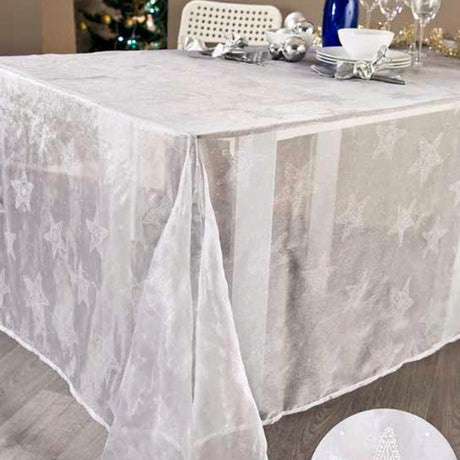 Karola juleduk i organza i fargen hvit