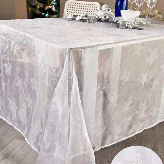 Karola juleduk i organza i fargen hvit