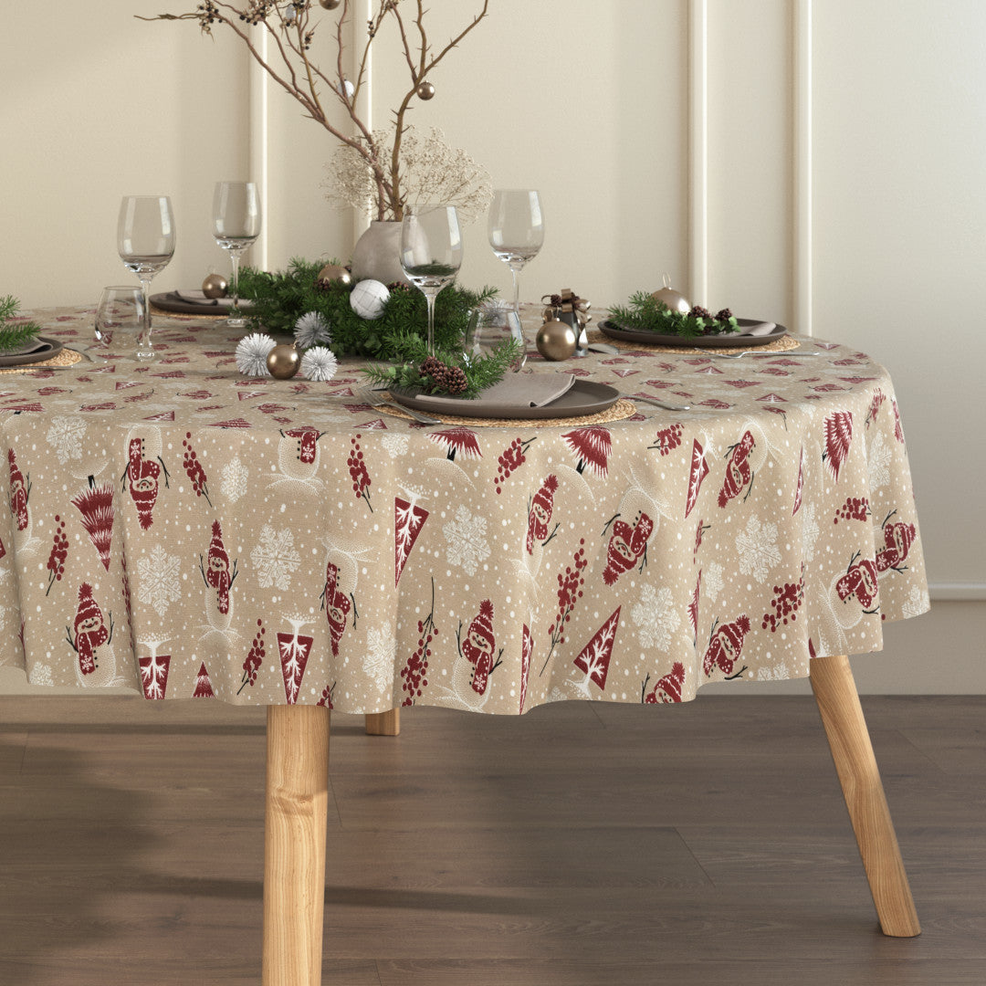 Juleduk Snømenn og Glitter – Sjarmerende rund akrylduk med glittereffekt