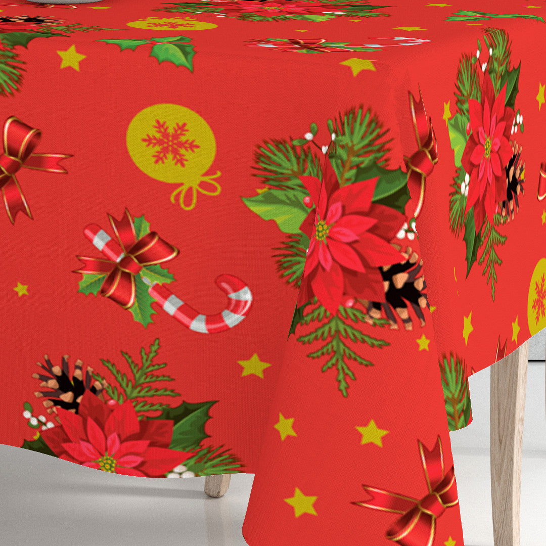 Nærbilde av hjørne på Julens Glød voksduk med julemotiver