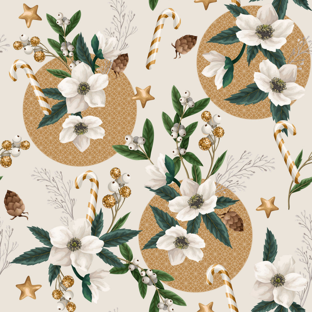 Julerosen Råhvit - Julevoksduk med hvite juleroser