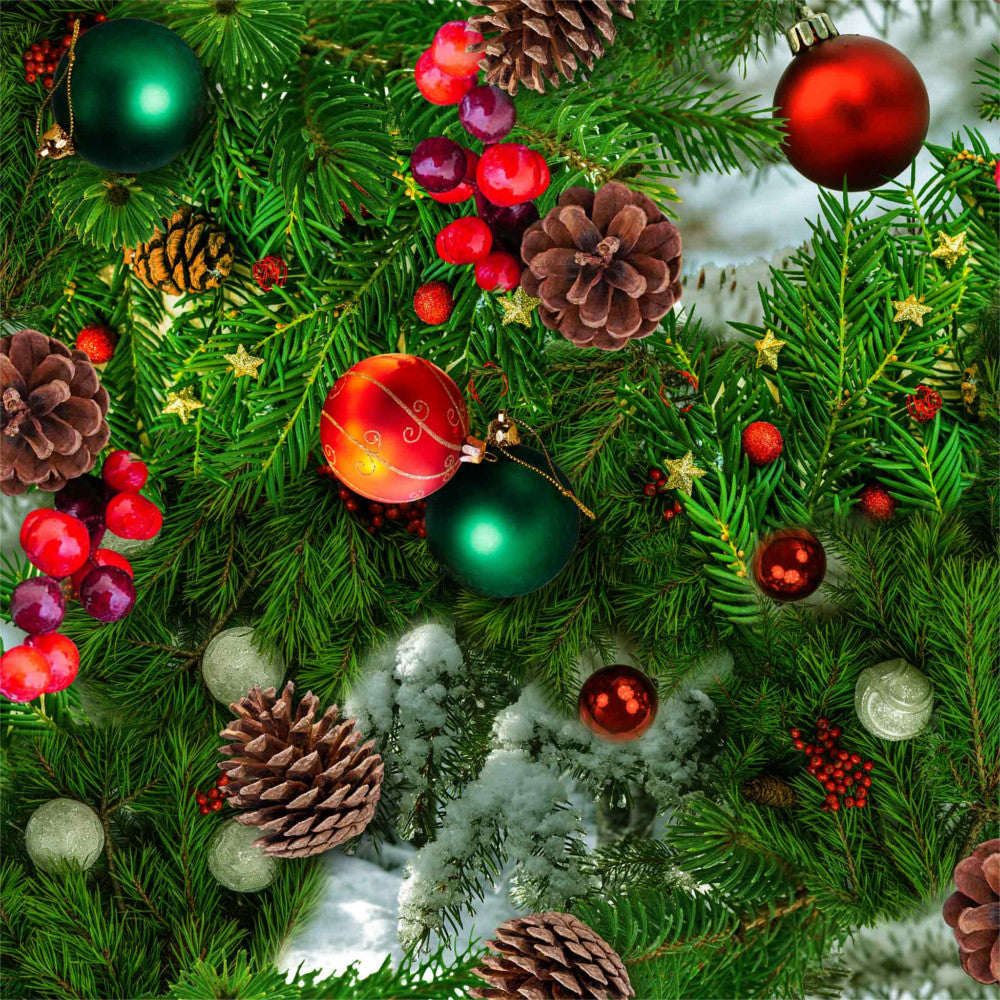 Flott julevoksduk med fargerik julepynt