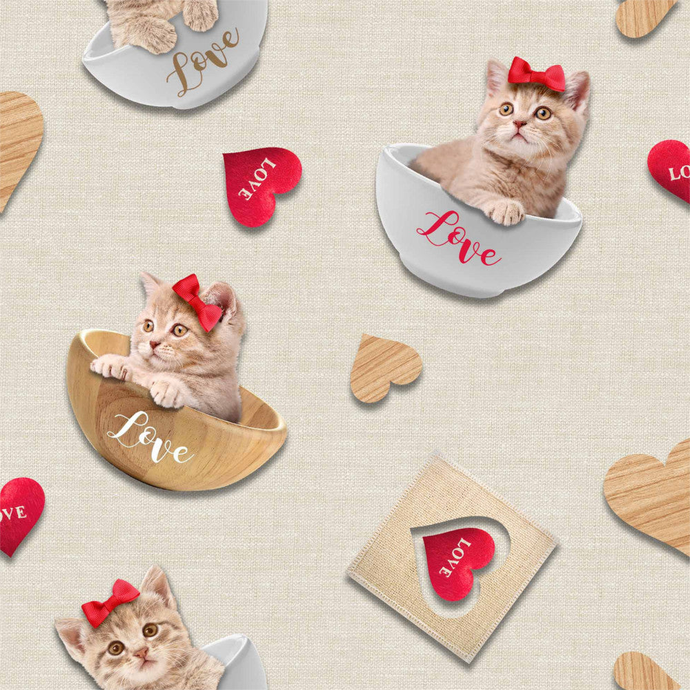 Kitty Natur Fotoprint - Voksduk med søte kattunger