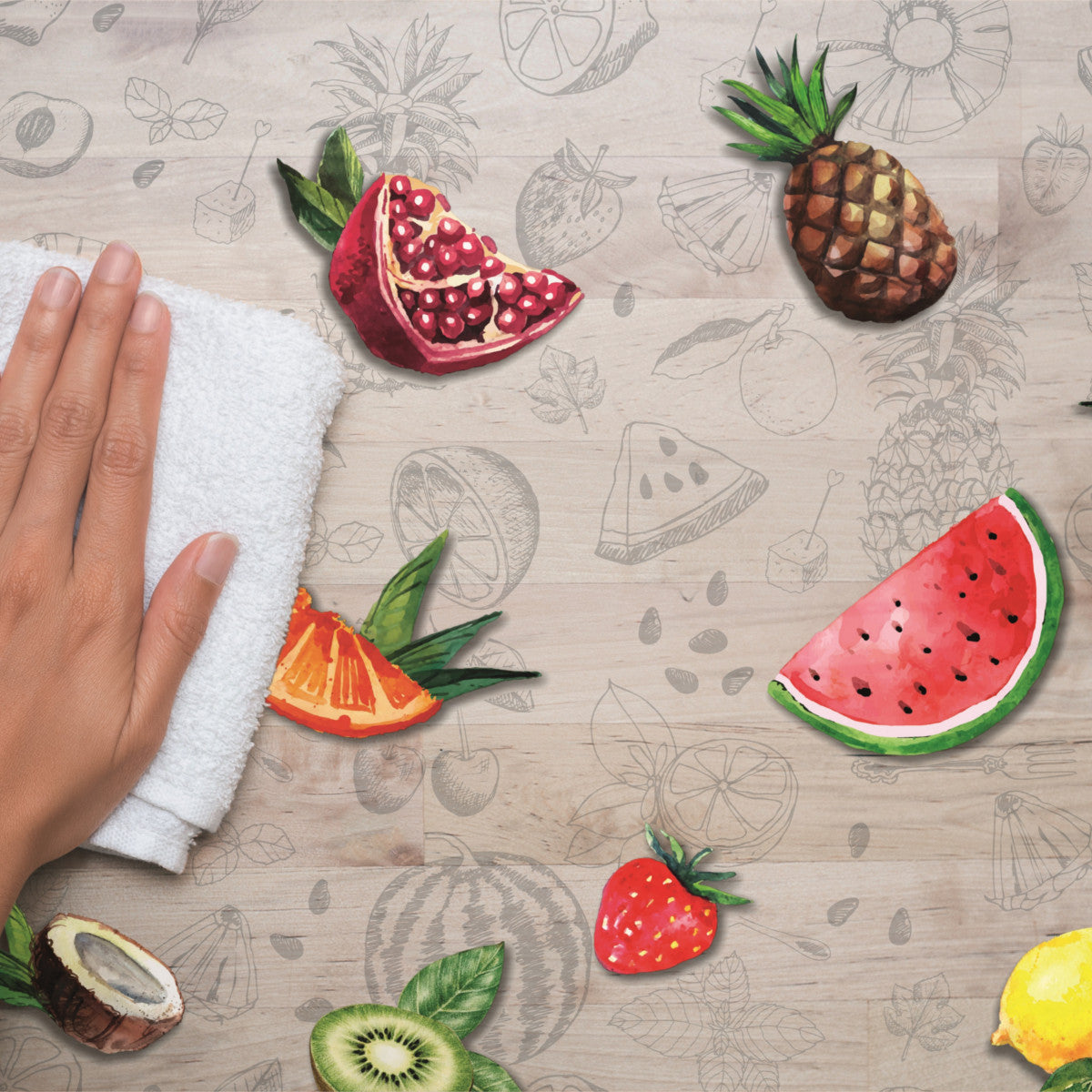 Tropicas, gjennomsiktig voksduk, klar plastduk med frukt