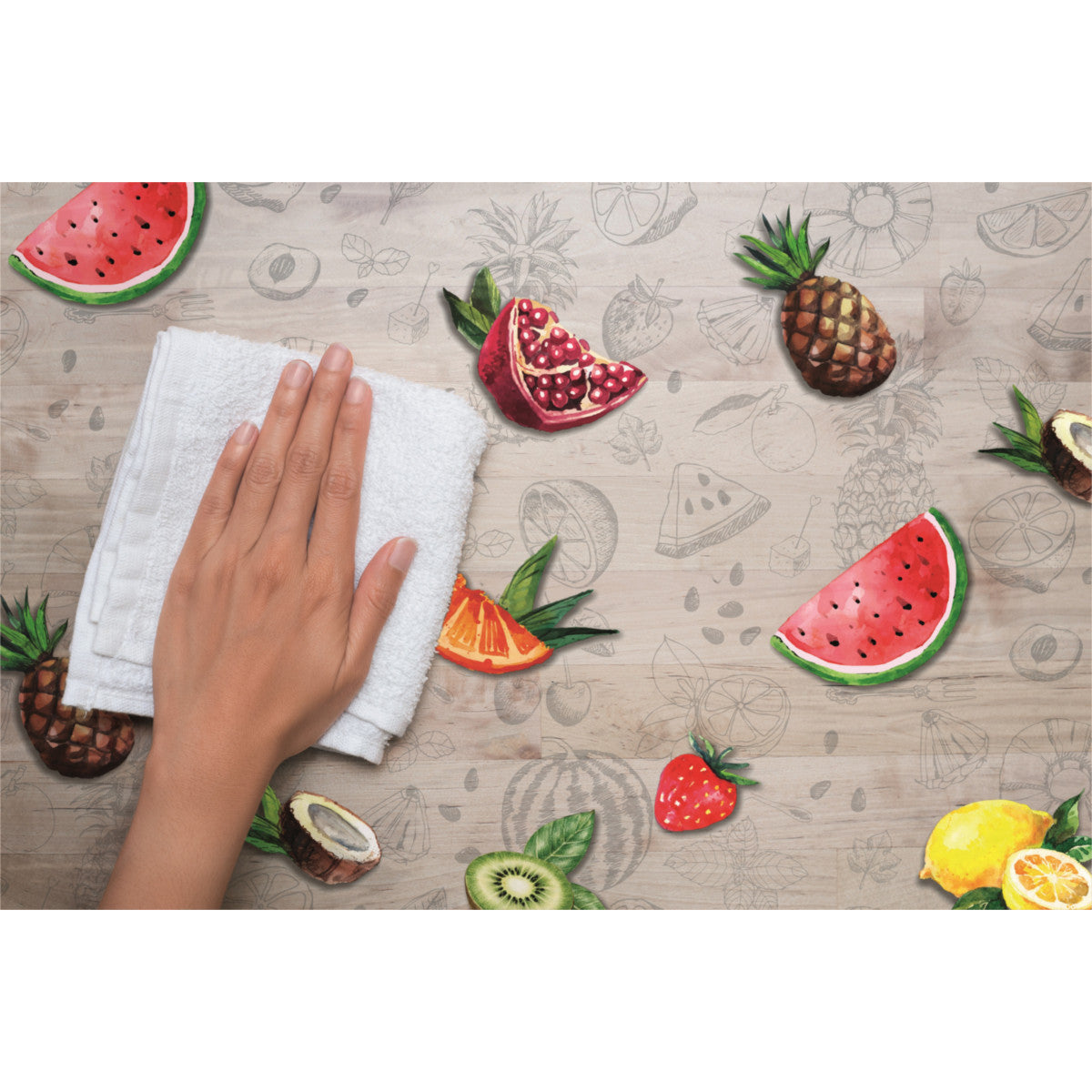 Tropicas, gjennomsiktig voksduk, klar plastduk med frukt