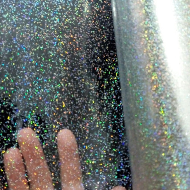 Klar plast Sølv Hologram – Gjennomsiktig voksduk med glitter i vakre nyanser