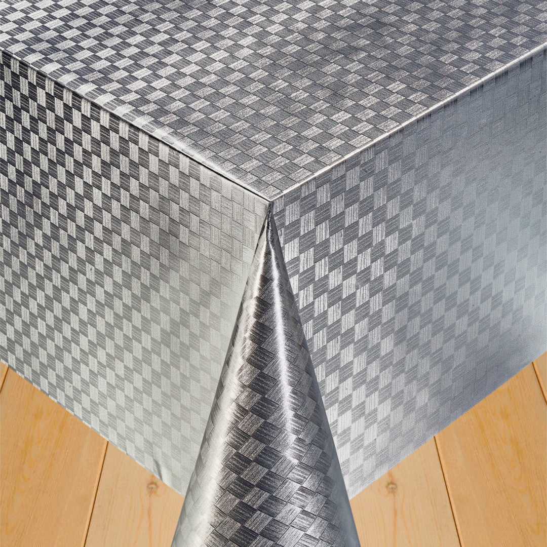 Klassisk damask ruter sølv – voksduk med sølvfargede ruter