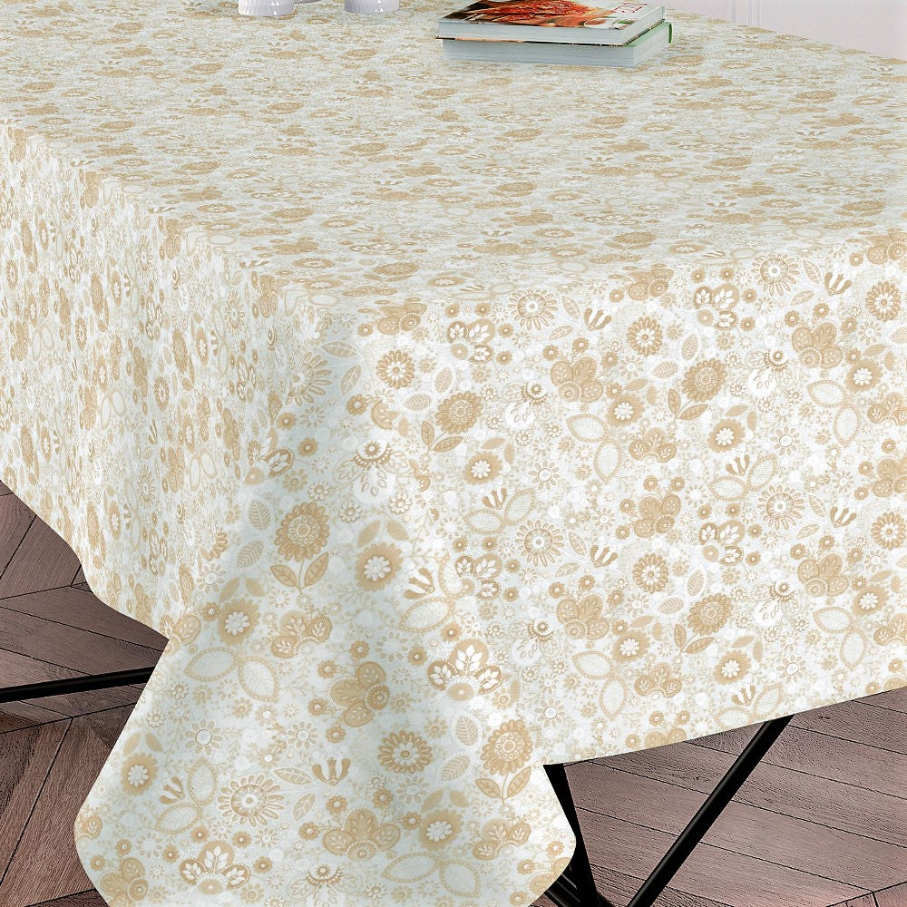 Klee – Akrylduk med vakre blomster i lys beige, 140 cm