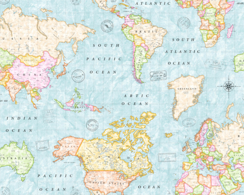 Map Mundi – Akrylduk med verdenskart, blå