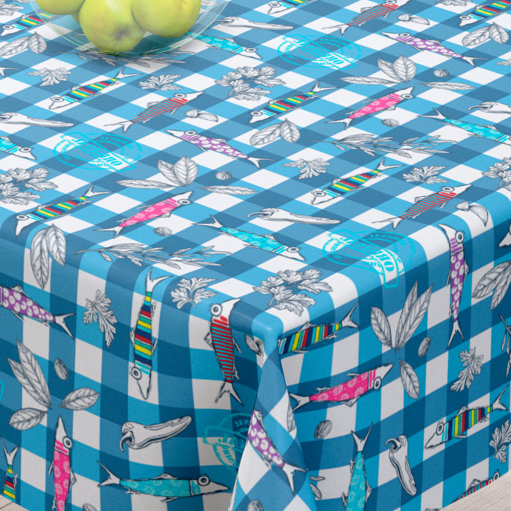 Maquereaux blå - Akrylduk med fargerike fisk - 155 cm bred