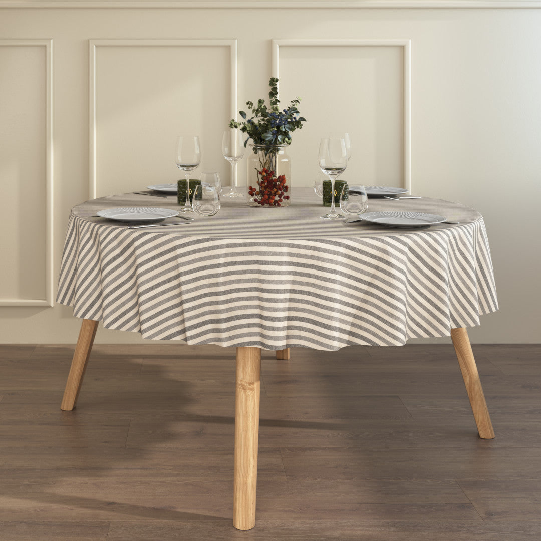 Marché Striber Grå – Akrylduk i linlook med striper og antiskli