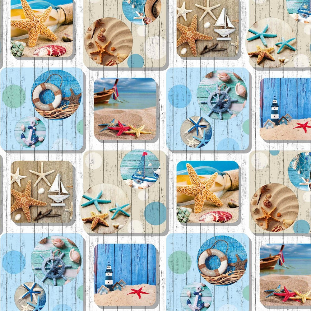 Maritim Multicolor – voksduk med strandmotiv