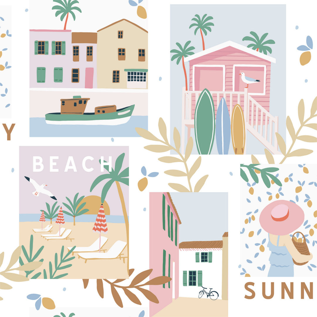 Merida - Hvit voksduk med feriemotiver