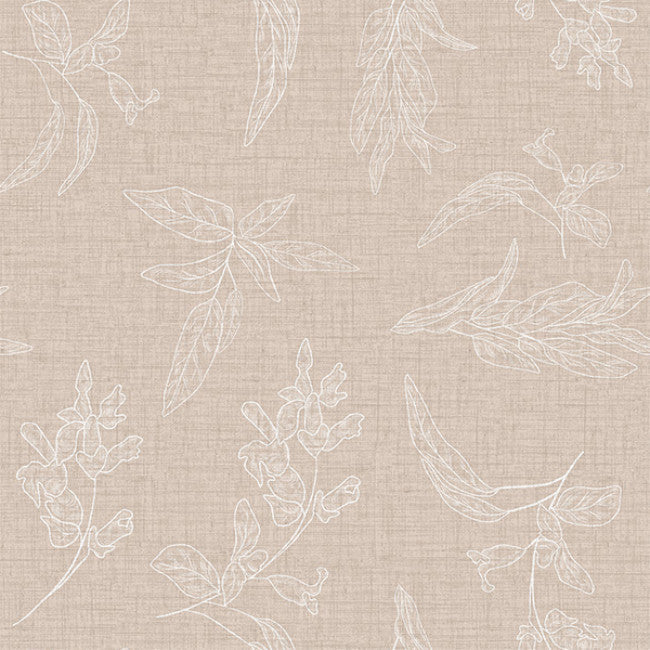 Mønster på Mesina Beige - Voksduk i hørlook med strekblader