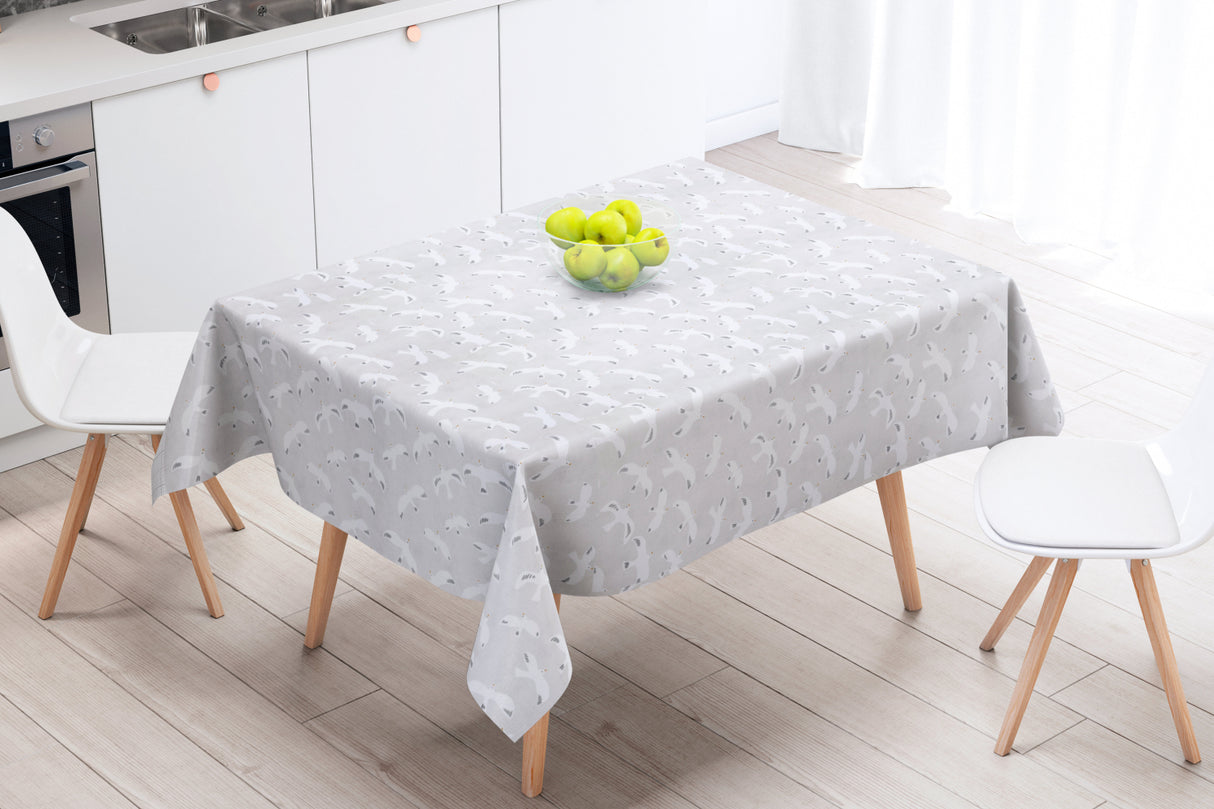 Mouette Natur - Akrylduk med måker på vakker naturfarget bakgrunn - 155 cm bred