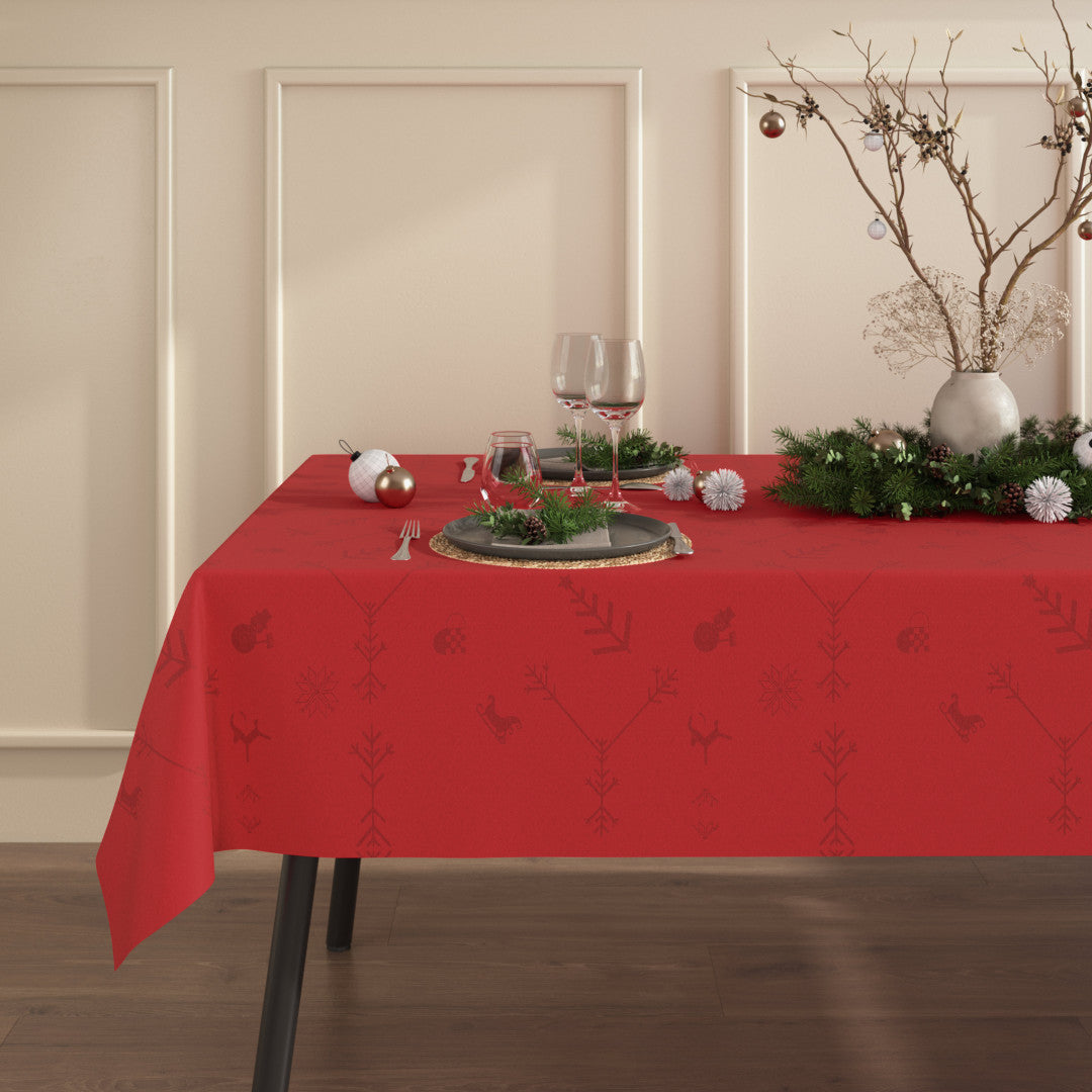 Noel Engholm Juleduk – Jacquardvevd akrylduk i rød, miljø
