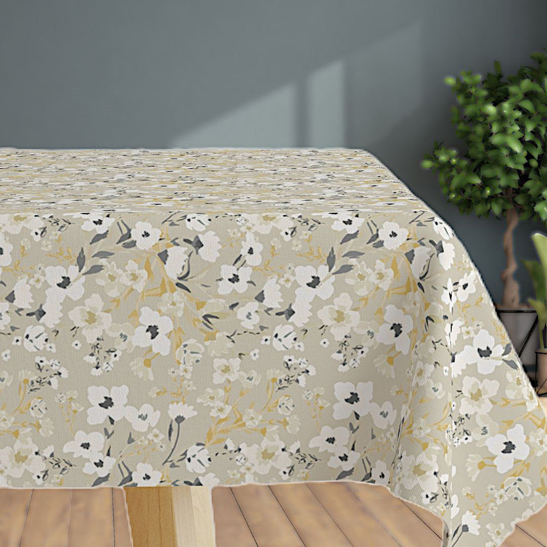 Nordic Flowers – Akrylduk i linlook med blomster, 160 cm