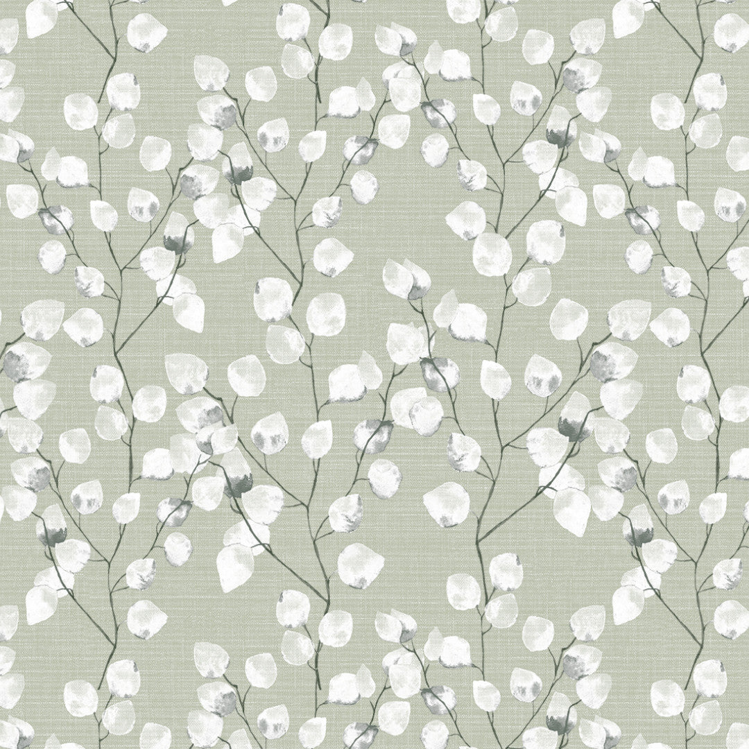 Mønsteret på Nova Green voksduk med elegante grener og hvite blader