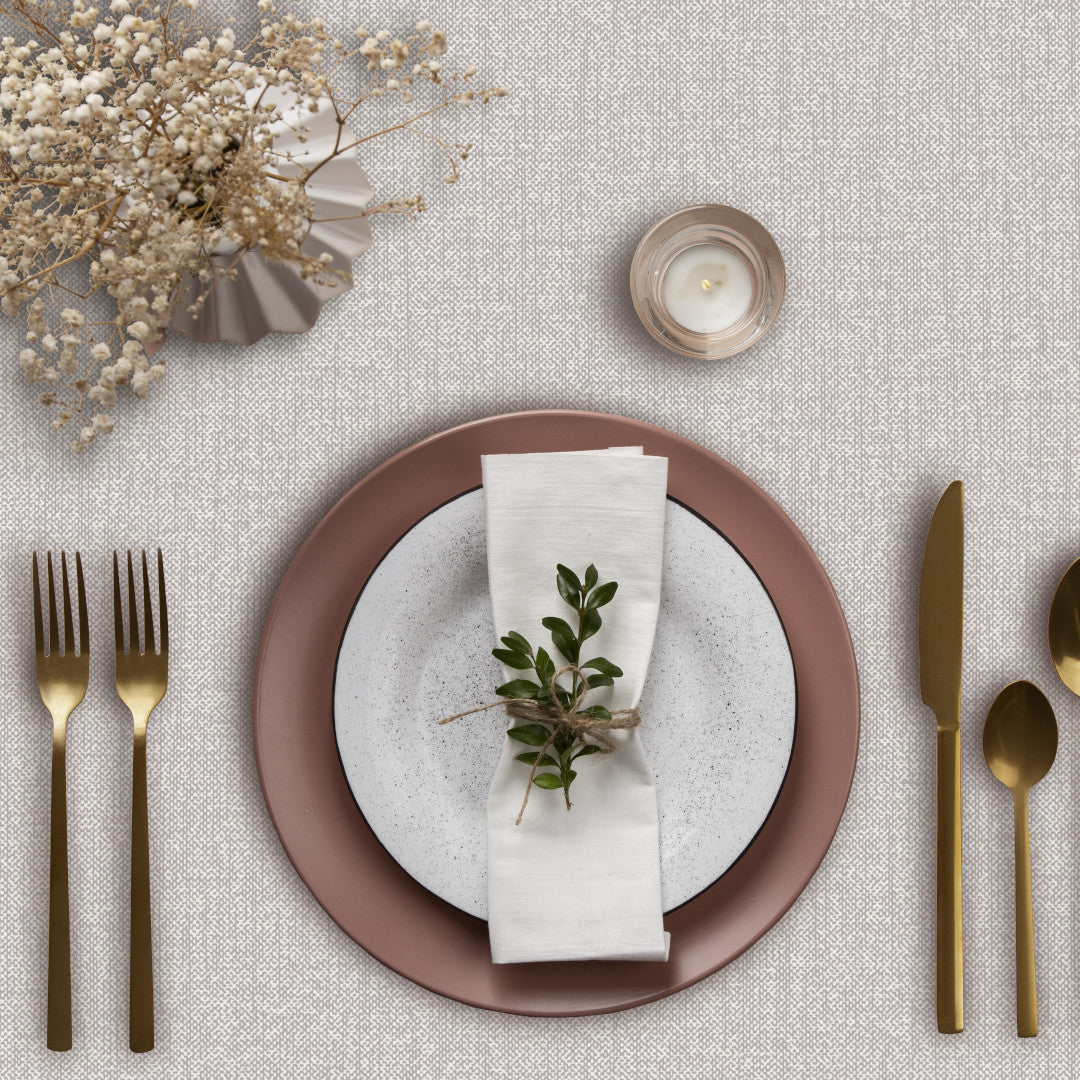 Oriel Beige - Ensfarget voksduk med hørlook i beige