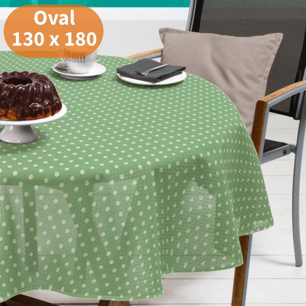 Polka grønn/hvit 130 x 180 cm – Oval sommerduk til hagebordet