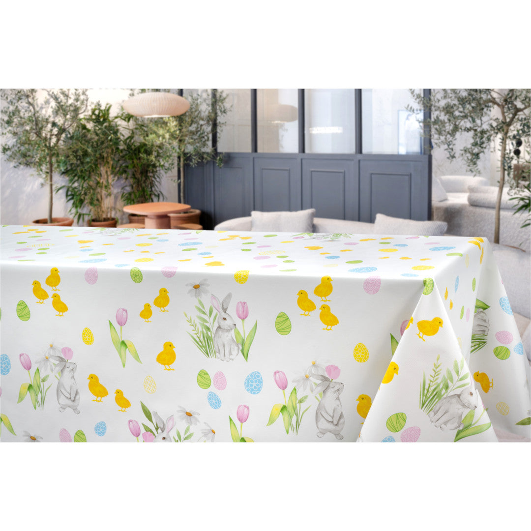 Påskeglede – voksduk med kyllinger, harer og egg