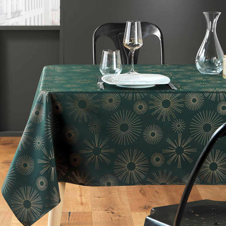 Pampille Metallic Print – Green/Gold – juleduk med flekkavvisende behandling, 150 x 240 cm