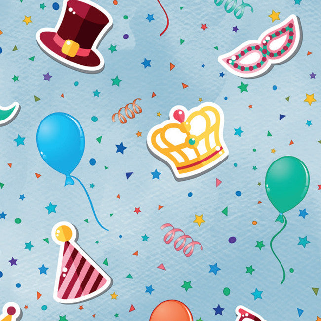 Party-duk Lyseblå – festlig voksduk med hatt og briller
