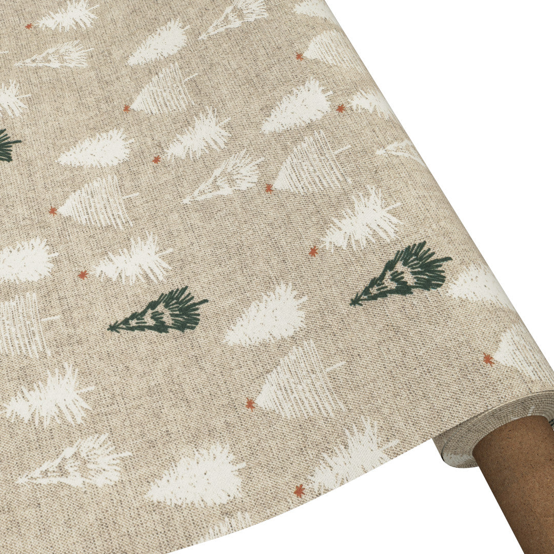 Pau Natur – Juleakrylduk i linlook med juletrær, rullet på rør
