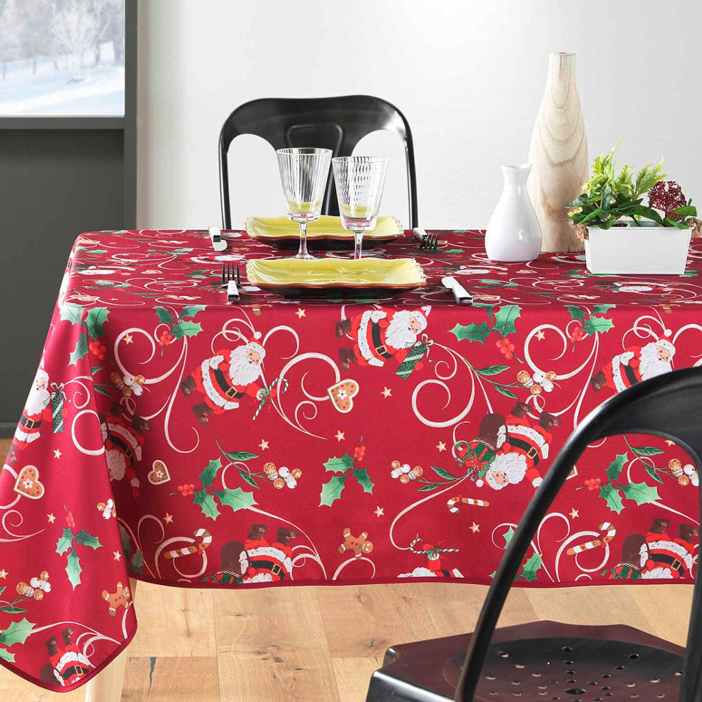 Pere Noel Rød 150 x 240 cm, rektangulær juleduk med flekkavvisende behandling