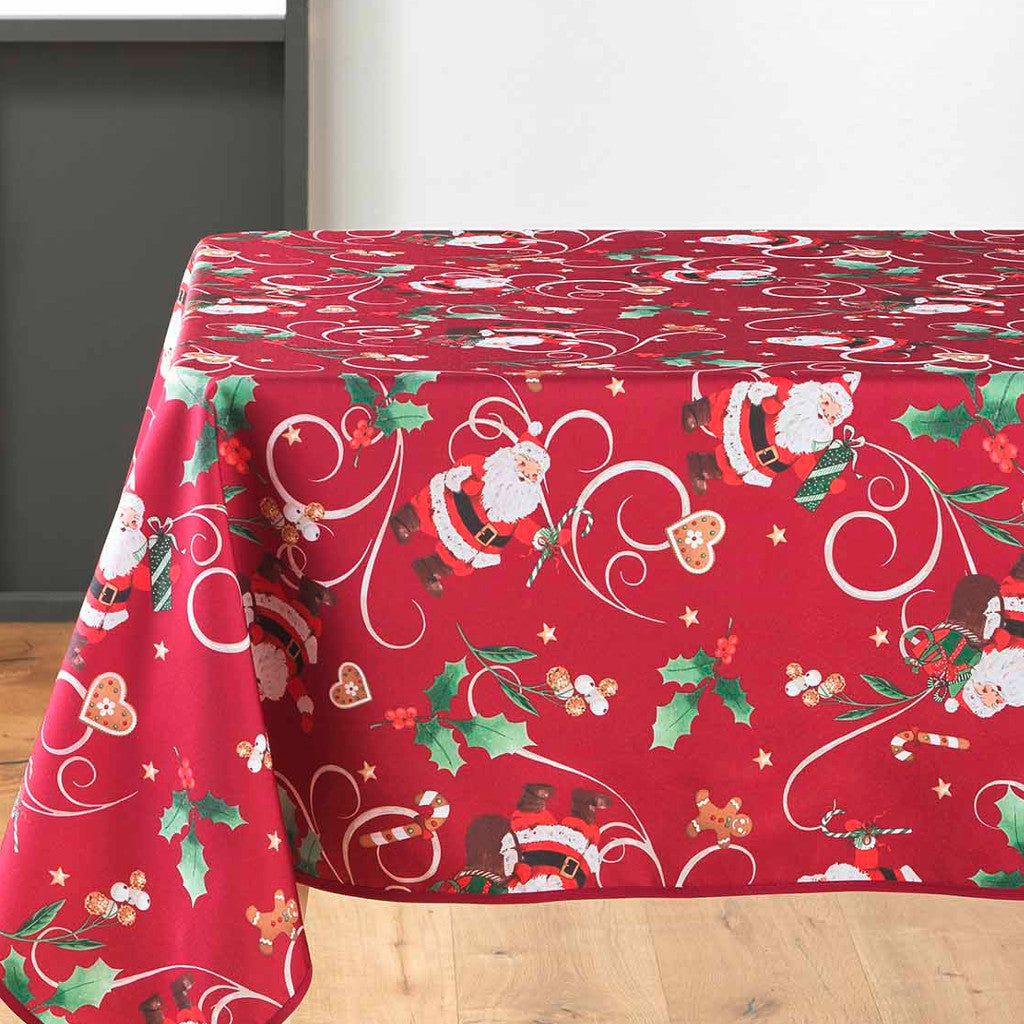 Pere Noel Rød 150 x 240 cm, rektangulær juleduk med flekkavvisende behandling