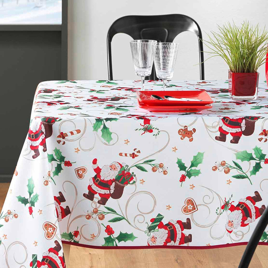 Pere Noel White 150 x 300 cm – rektangulær juleduk med flekkavvisende behandling