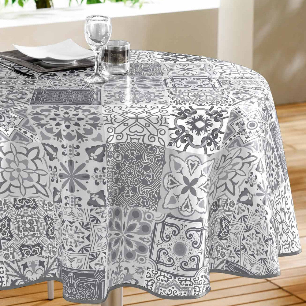 Persane Grey - Rund voksduk med grafisk mønster, Ø 155 cm