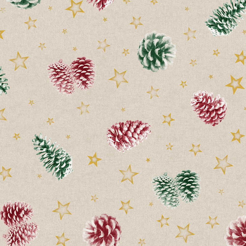 Pinas Rød/Grønn – Juleakrylduk med kongler på naturfarget bunn