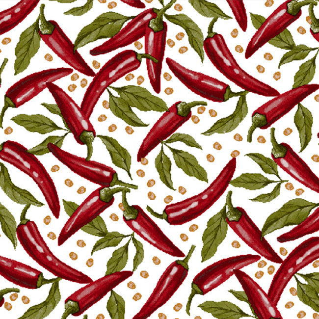 PiriPiri Chilli Hvit - Voksduk med små røde chili