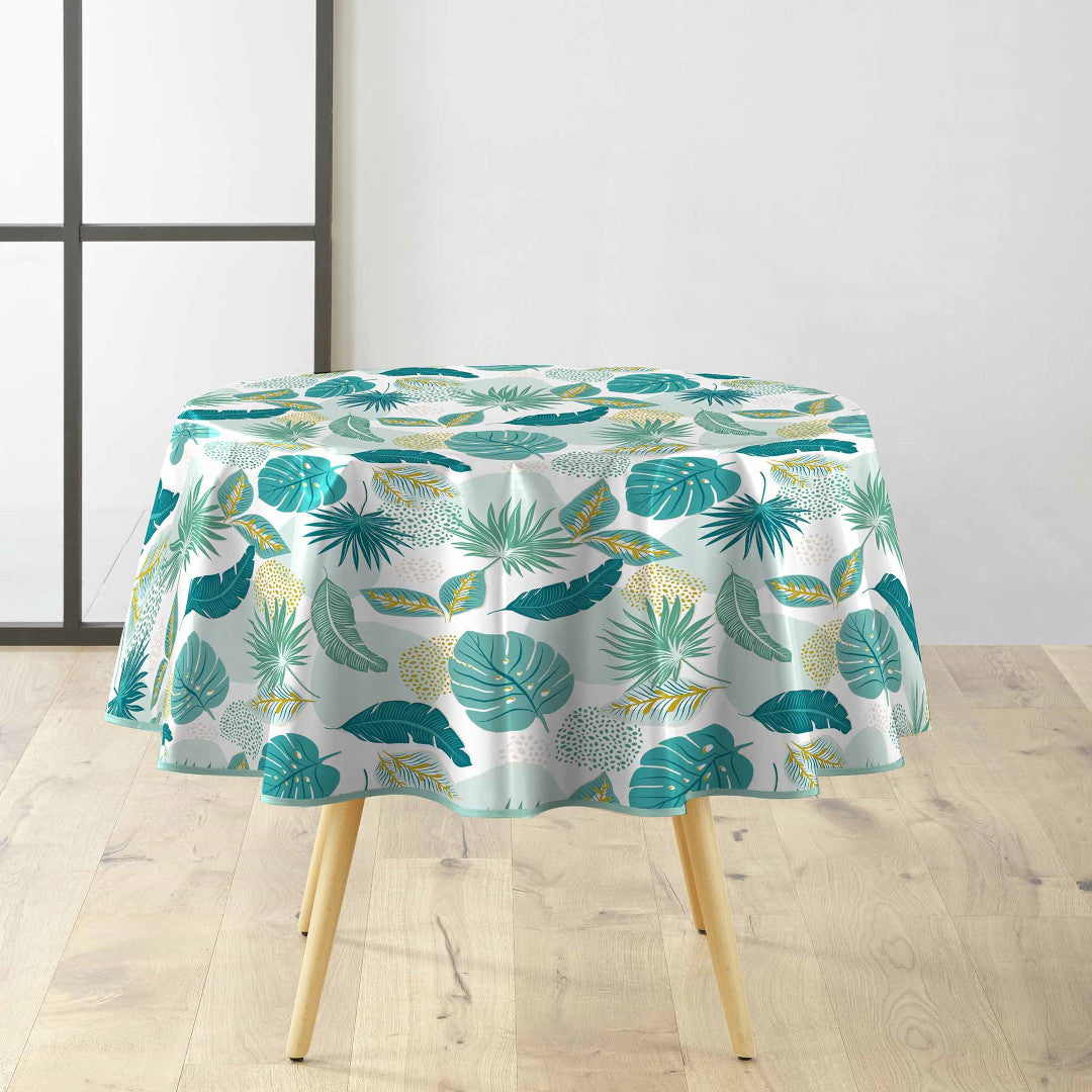 Plantania Blå – rund voksduk med botanisk mønster Ø 155 cm, miljø