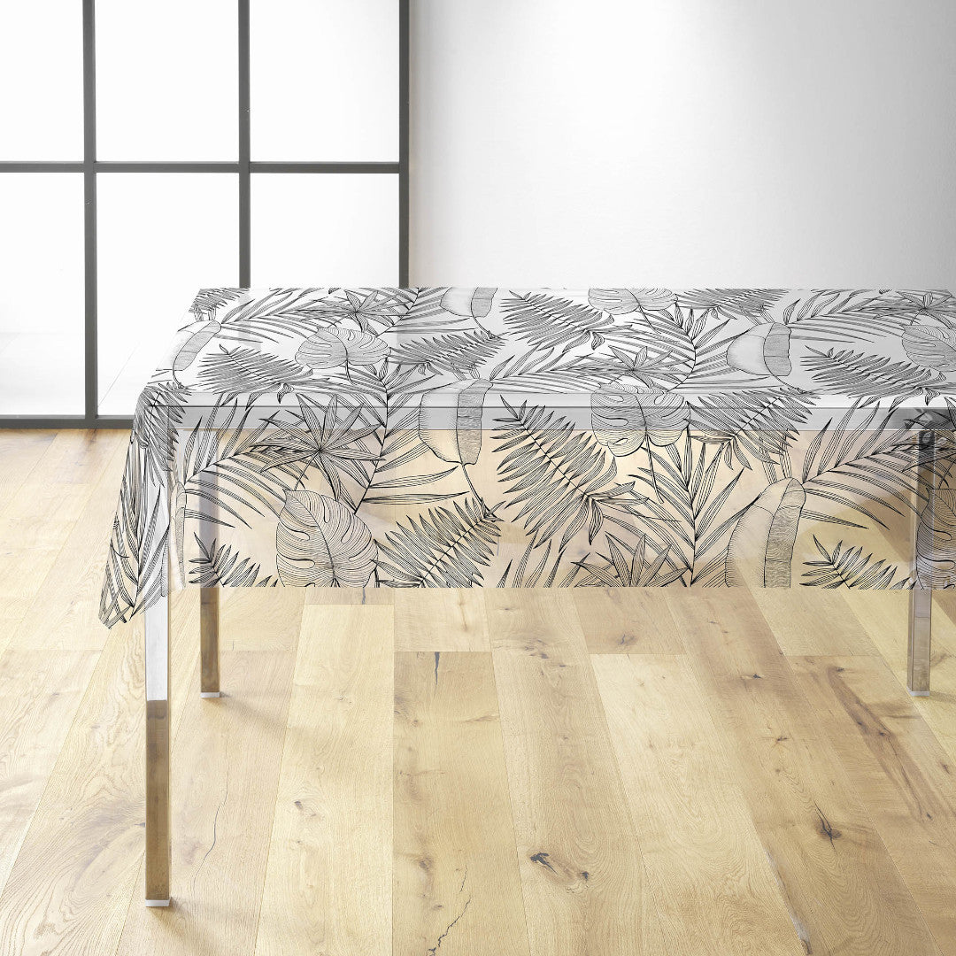 Puebla – Gjennomsiktig voksduk med svarte/grå konturblader, miljø