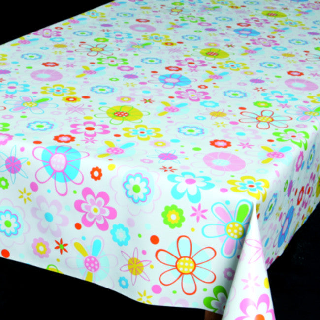 Retro voksduk, fargerike blomster i strekdesign