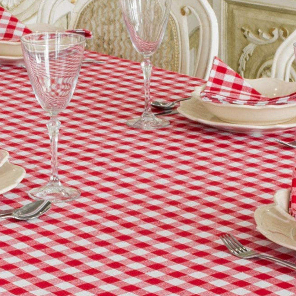 Rød og hvit rutet akrylduk - Flott klassisk duk til festen 200 cm bred