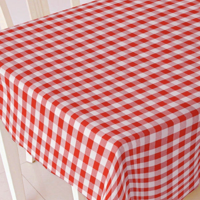 Rød og hvit rutet voksduk, 140 cm bred