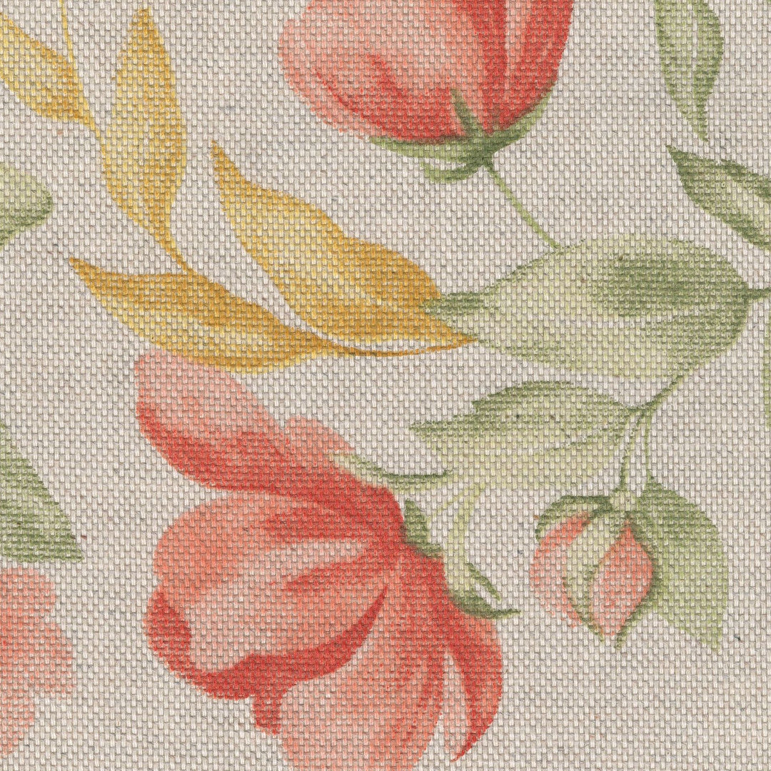 Roselia – Akrylduk i hørlook med romantiske blomster, nærbilde