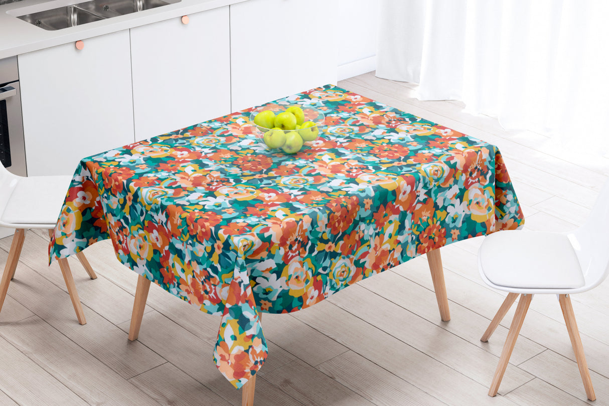 Rosemary Terracotta - Akrylduk med flotte fargerike blomster - 155 cm bred