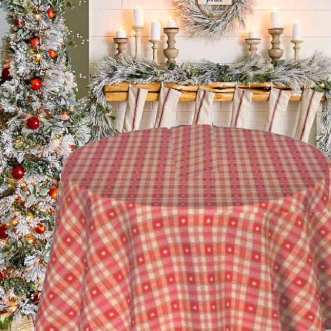Hjerter i ruter rød, rund julevoksduk Ø 158 cm